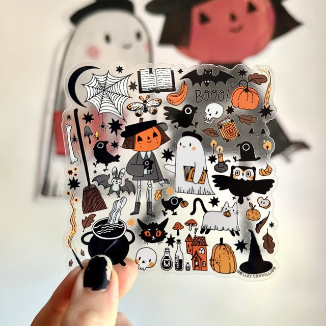 Have you met Pumpkin and Spice yet? They live in a little town called Cryptshire where they spend their days running their bakery and bookshop. They take long walks to the store and greet the cryptids in their town. It's not quite Halloween all year long but... basically. 😂🎃👻

This duo is quite popular, they also have a calendar coming soon and multiple sticker designs and prints! Stop by the shop to see more of them ;)

Vinyl and water resistant, looks great on water-bottles or notebooks or laptops.