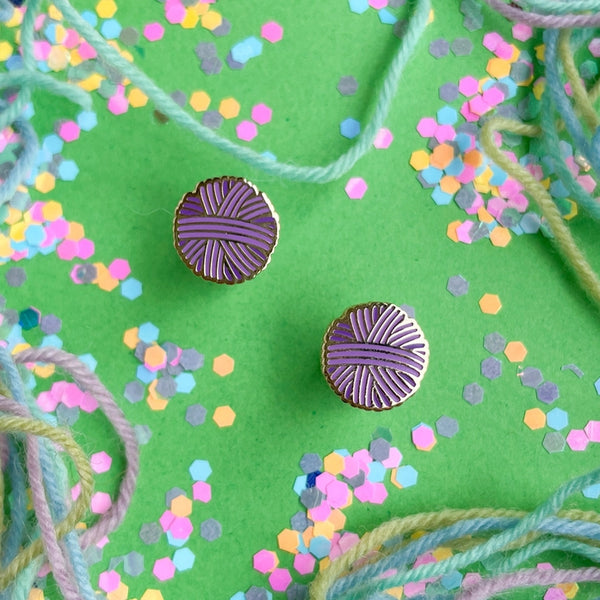 Purple Yarn Ball Enamel Earrings