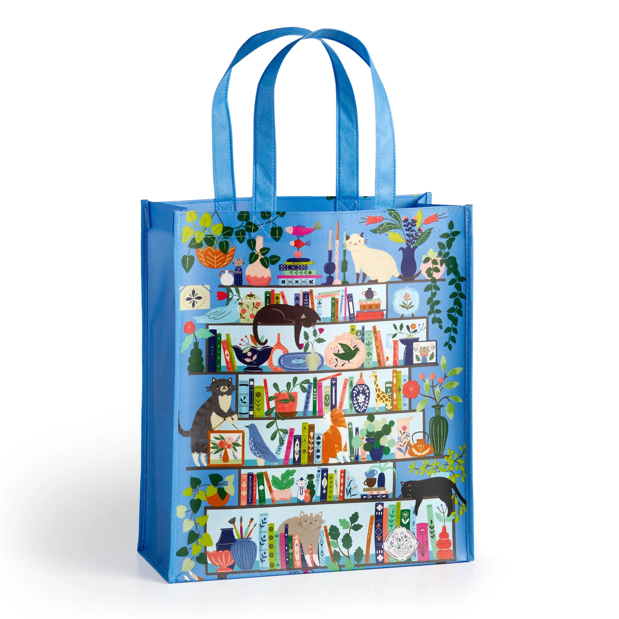 REUSABLE SHOPPING BAG – Our new Purrfect Nook reusable shopping bag features our new puzzle print of the lively, cozy shelfie made for bibliophiles while being stylish and eco-friendly. The bag is also spacious and roomy, with plenty of space to hold all your essentials. It's also lightweight and easy to carry, making it perfect for everyday use. This unique shopping bag is a great way to show off your style while also doing your part for the environment.