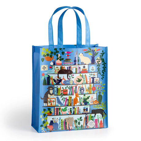 REUSABLE SHOPPING BAG – Our new Purrfect Nook reusable shopping bag features our new puzzle print of the lively, cozy shelfie made for bibliophiles while being stylish and eco-friendly. The bag is also spacious and roomy, with plenty of space to hold all your essentials. It's also lightweight and easy to carry, making it perfect for everyday use. This unique shopping bag is a great way to show off your style while also doing your part for the environment.