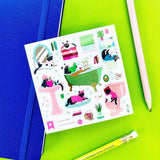 PipStickers are the PERFECT gift for the sticker lover in your life - even if it's you! These unique PVC designs with silver foil accents come on a clear backing and cannot be found anywhere else.

Includes one 4" x 4" sheet of Purrfect Prose PipStickers and includes the Pipsticks manifesto.