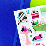 PipStickers are the PERFECT gift for the sticker lover in your life - even if it's you! These unique PVC designs with silver foil accents come on a clear backing and cannot be found anywhere else.

Includes one 4" x 4" sheet of Purrfect Prose PipStickers and includes the Pipsticks manifesto.