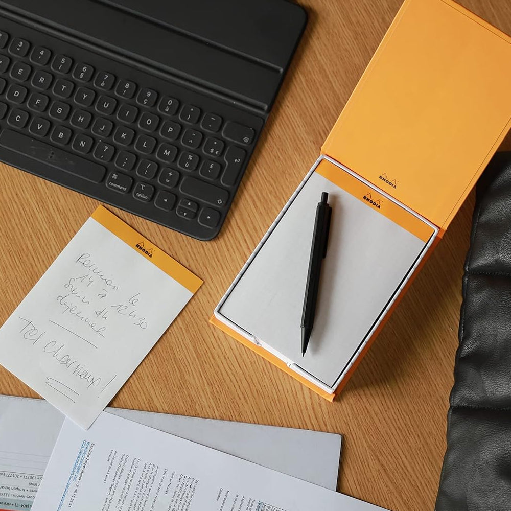 Beautiful, practical and functional, this Memo pad has it all. With its false air of a stapled block, it is always at hand on your desk.

Comes in a refillable protective box.

Size: 3 3/8" x 4 1/2"
Detachable Sheets: 240
Paper/Color: 80g/Ultra White
Fountain pen and marker friendly
Exceptionally smooth, acid-free, pH neutral
Cardboard backed, nonskid backing
