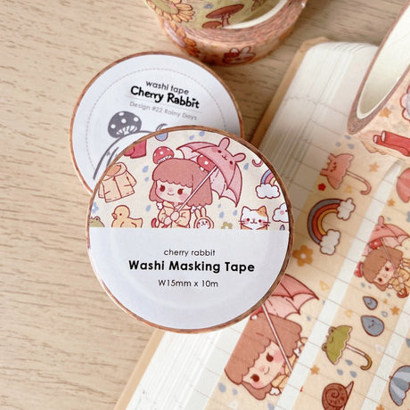 Cherry Rabbit Rainy Days Washi Tape