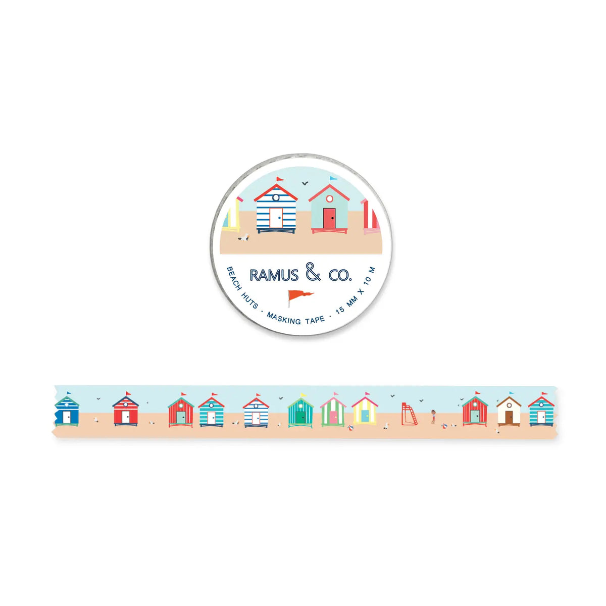 Ramus &amp; Co. - Beach Huts Washi Tape

10 meters of lovable masking tape. A fashionable embellishment for projects, planners, notebooks, notecards, greeting cards, envelopes and invitations. Ramus &amp; Co. masking tape is safe to use on walls, tables, refrigerators, doors and windows. Irresistible designs that will find their way onto everything. Perfect for crafting and gifting!

15mm x 10m
Adhesive tape roll,
Shrink wrapped with unique label
Designed in USA, imported.

By Ramus &amp; Co.