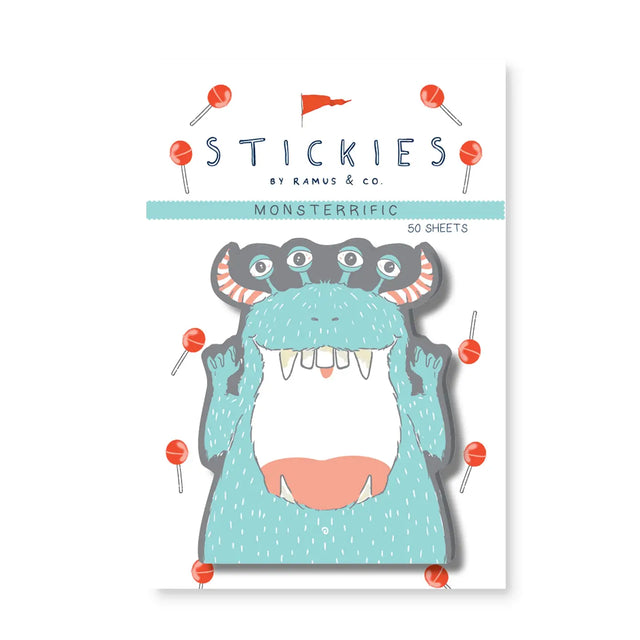 Ramus &amp; Co. - Monsterrific Sticky Notes

Brighten up your everyday life with Ramus &amp; Co. Stickies!

These 3 x 3.85 sticky notes are great for capturing fleeting thoughts and jotting down long confirmation numbers.

Stylish, functional and guaranteed to make you smile.

A fun gift and a personal stationery must!

3" x 3.85” Sticky Notes
Die Cut Shapes
50 Sheets
4.5” x 6” Backing Card

Imported

By Ramus &amp; Co.