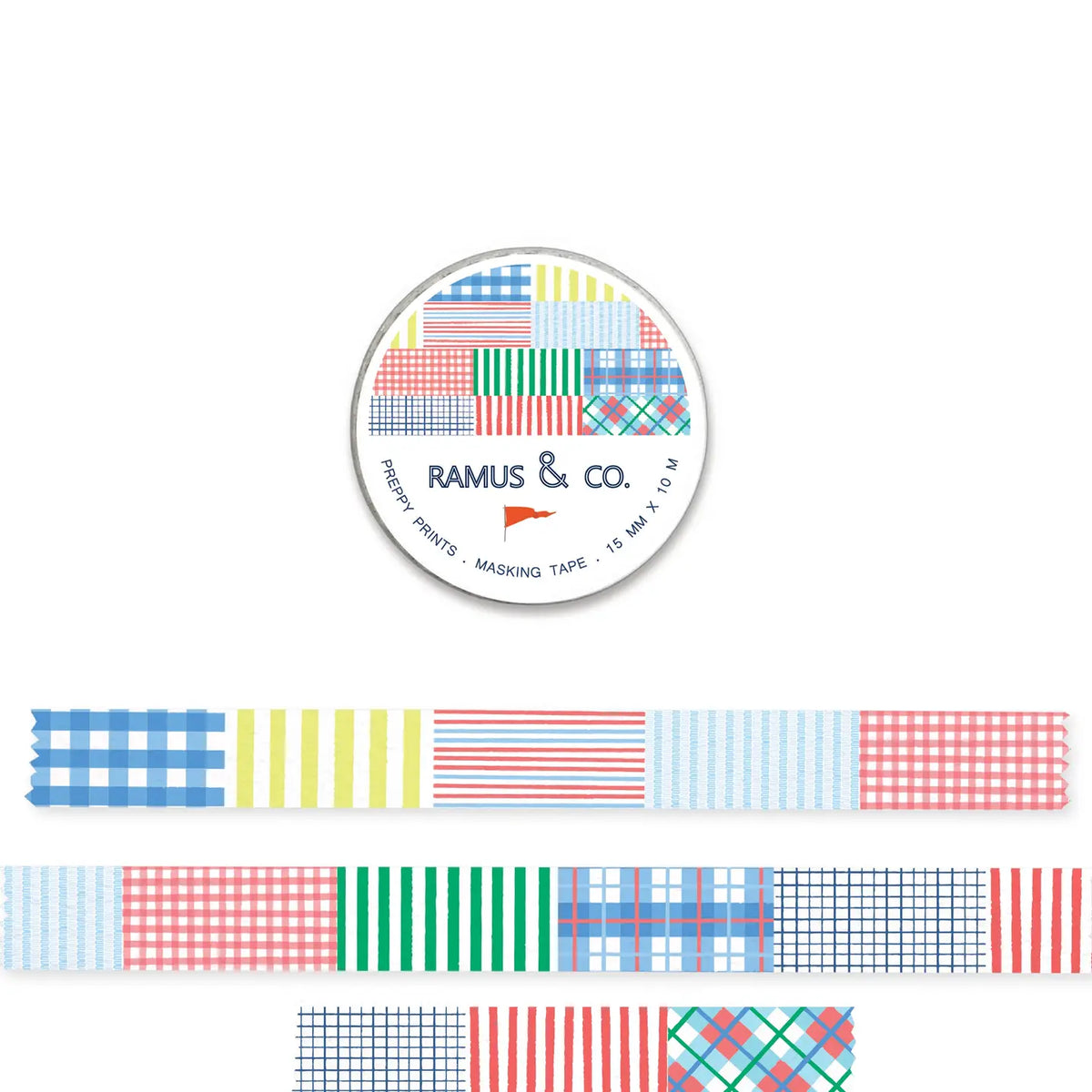 Ramus &amp; Co. - Preppy Prints Washi Tape

10 meters of lovable masking tape. A fashionable embellishment for projects, planners, notebooks, notecards, greeting cards, envelopes and invitations. Ramus &amp; Co. masking tape is safe to use on walls, tables, refrigerators, doors and windows. Irresistible designs that will find their way onto everything. Perfect for crafting and gifting!

15mm x 10m
Adhesive tape roll,
Shrink wrapped with unique label
Designed in USA, imported.

By Ramus &amp; Co.