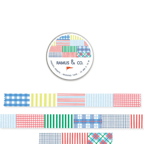 Ramus &amp; Co. - Preppy Prints Washi Tape

10 meters of lovable masking tape. A fashionable embellishment for projects, planners, notebooks, notecards, greeting cards, envelopes and invitations. Ramus &amp; Co. masking tape is safe to use on walls, tables, refrigerators, doors and windows. Irresistible designs that will find their way onto everything. Perfect for crafting and gifting!

15mm x 10m
Adhesive tape roll,
Shrink wrapped with unique label
Designed in USA, imported.

By Ramus &amp; Co.