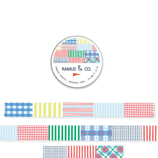 Ramus &amp; Co. - Preppy Prints Washi Tape

10 meters of lovable masking tape. A fashionable embellishment for projects, planners, notebooks, notecards, greeting cards, envelopes and invitations. Ramus &amp; Co. masking tape is safe to use on walls, tables, refrigerators, doors and windows. Irresistible designs that will find their way onto everything. Perfect for crafting and gifting!

15mm x 10m
Adhesive tape roll,
Shrink wrapped with unique label
Designed in USA, imported.

By Ramus &amp; Co.