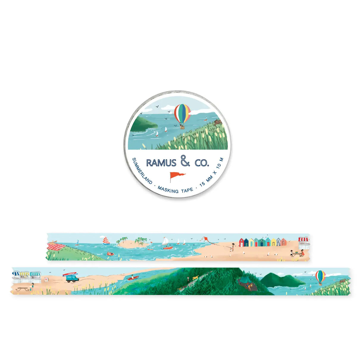 Ramus &amp; Co. - Summerland&nbsp;Washi Tape

10 meters of lovable masking tape. A fashionable embellishment for projects, planners, notebooks, notecards, greeting cards, envelopes and invitations. Ramus &amp; Co. masking tape is safe to use on walls, tables, refrigerators, doors and windows. Irresistible designs that will find their way onto everything. Perfect for crafting and gifting!

15mm x 10m
Adhesive tape roll,
Shrink wrapped with unique label
Designed in USA, imported.

By Ramus &amp; Co.