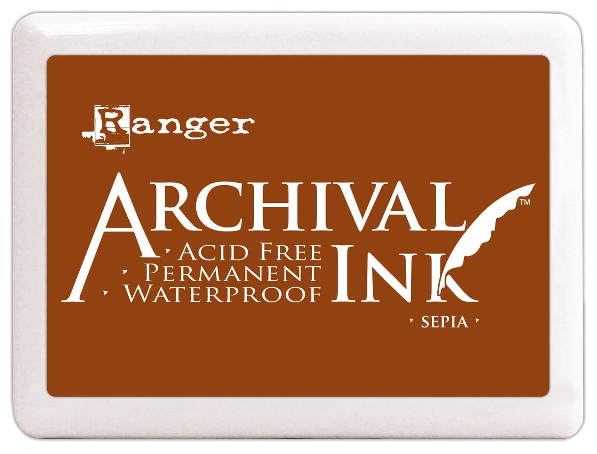 Ranger Archival Ink Jumbo InkPad - Sepia

Archival Inks™ provide long-lasting stamping results that are permanent on many surfaces. Get a crisp image that doesn't bleed over water-based inks and markers, acrylic paint, watercolors, Tim Holtz® Alcohol Ink and more.