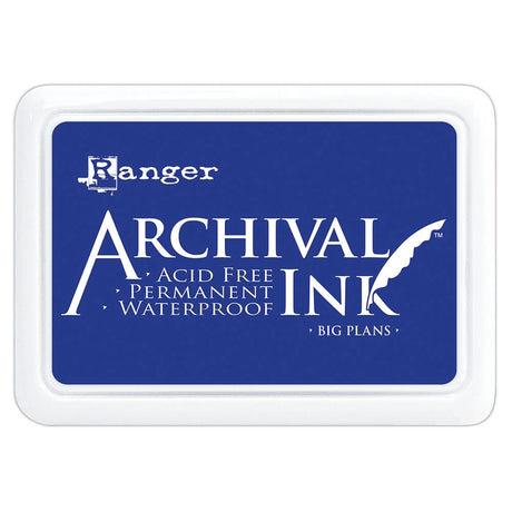 Ranger Archival Ink Pad - Big Plans

Archival Inks™ provide lasting stamping results that are permanent on many surfaces. Get a crisp image that doesn't bleed over water-based inks, markers, acrylic paint, watercolors, and more. Pads can be easily re-inked with the coordinating Archival Ink Re-Inker.