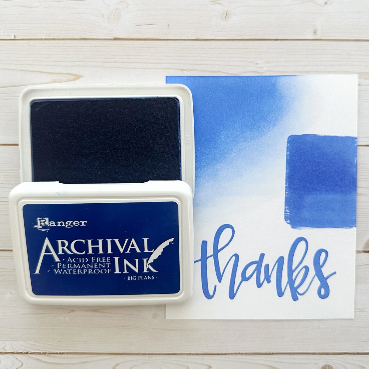 Ranger Archival Ink Pad - Big Plans

Archival Inks™ provide lasting stamping results that are permanent on many surfaces. Get a crisp image that doesn't bleed over water-based inks, markers, acrylic paint, watercolors, and more. Pads can be easily re-inked with the coordinating Archival Ink Re-Inker.