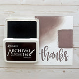 Ranger Archival Ink Pad - Dark Roast

Archival Inks™ provide lasting stamping results that are permanent on many surfaces. Get a crisp image that doesn't bleed over water-based inks, markers, acrylic paint, watercolors, and more. Pads can be easily re-inked with the coordinating Archival Ink Re-Inker.