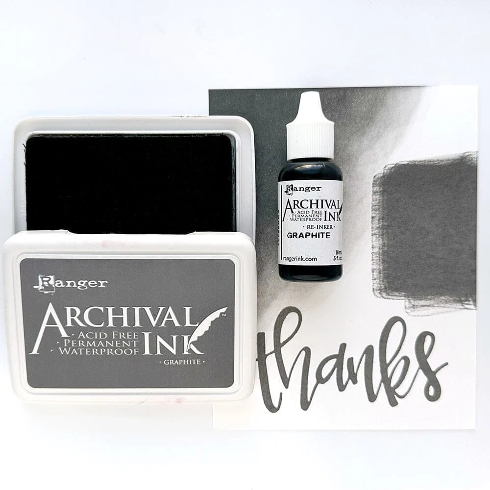 Ranger Archival Ink Pad - Graphite

Archival Inks™ provide lasting stamping results that are permanent on many surfaces. Get a crisp image that doesn't bleed over water-based inks, markers, acrylic paint, watercolors, and more. Pads can be easily re-inked with the coordinating Archival Ink Re-Inker.