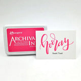 Ranger Archival Ink Pad - Sweet Treat

Archival Inks™ provide lasting stamping results that are permanent on many surfaces. Get a crisp image that doesn't bleed over water-based inks, markers, acrylic paint, watercolors, and more. Pads can be easily re-inked with the coordinating Archival Ink Re-Inker.
