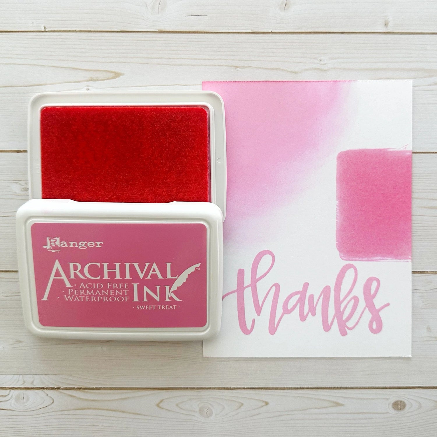 Ranger Archival Ink Pad - Sweet Treat

Archival Inks™ provide lasting stamping results that are permanent on many surfaces. Get a crisp image that doesn't bleed over water-based inks, markers, acrylic paint, watercolors, and more. Pads can be easily re-inked with the coordinating Archival Ink Re-Inker.