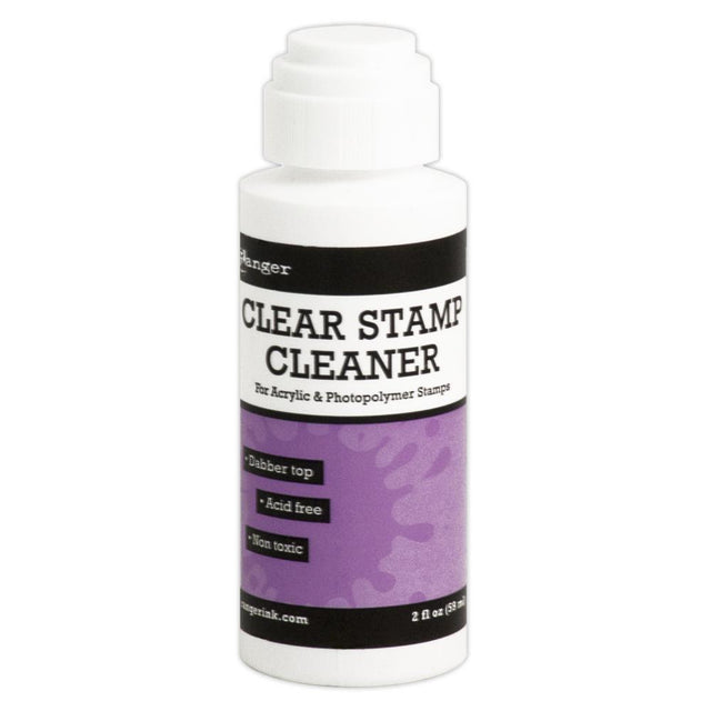An acid free, non-toxic stamp cleaner specially developed for clear acrylic and photopolymer stamps. This cleaner is a gentle yet effective cleanser that will not deteriorate clear stamps. It will remove both waterbased and water resistant ink from clear stamps, however, it will not remove discoloration caused by certain dyes and pigments.

Contains one Ranger Clear Stamp Cleaner, 2 fluid ounces.&nbsp;

Non-toxic and acid free.
