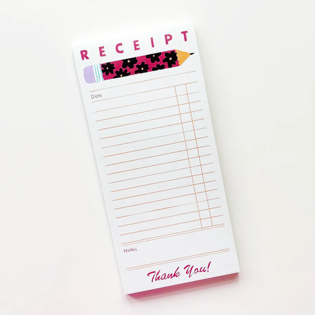 Fun long notepad with art by Karen Schipper.

4.25" x 8.75"
50 sheets
Cardboard backing.
Artwork property of Karen Schipper