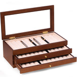 Reginald Cherry Wood 36 Pen Storage Case with Glass Top