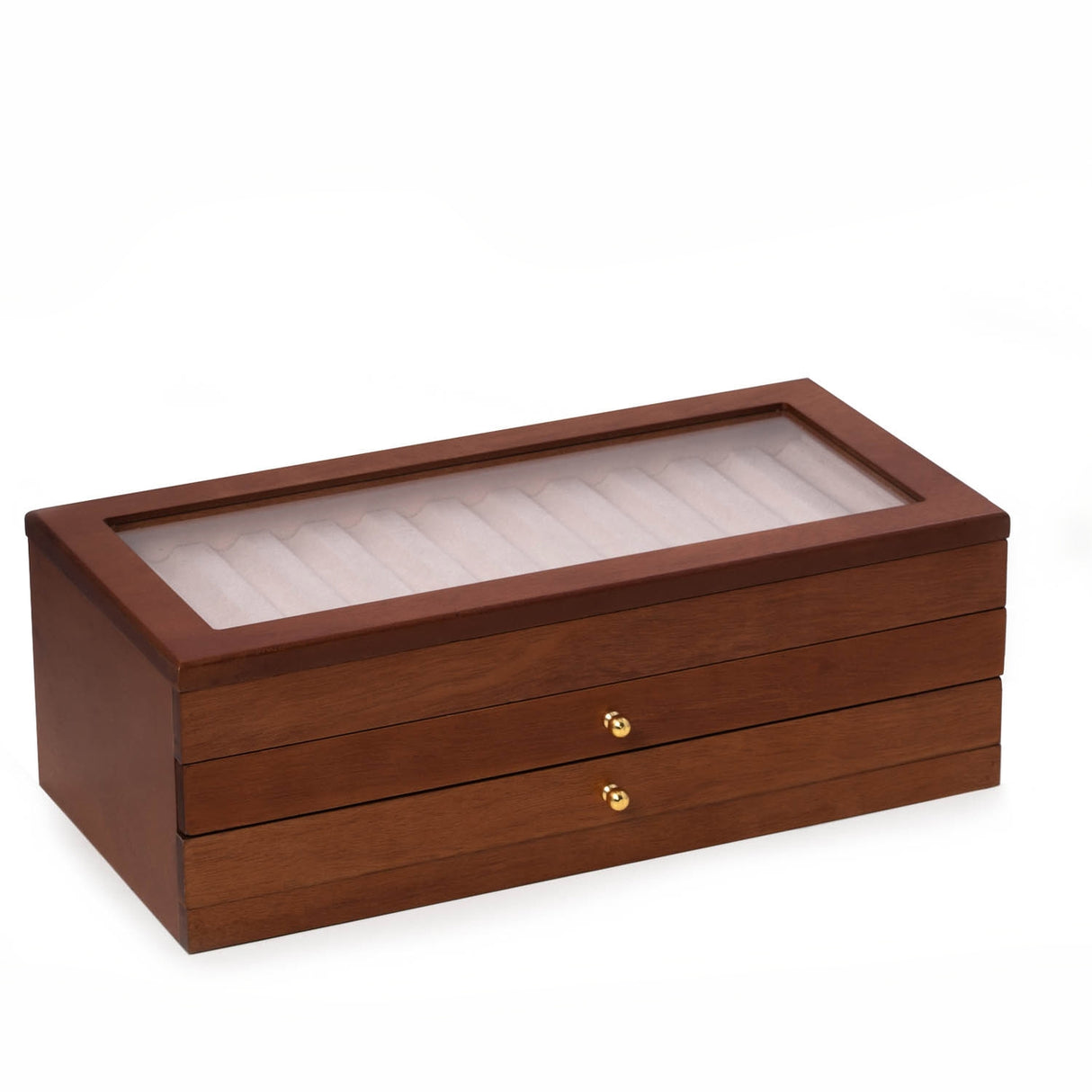 Reginald Cherry Wood 36 Pen Storage Case with Glass Top