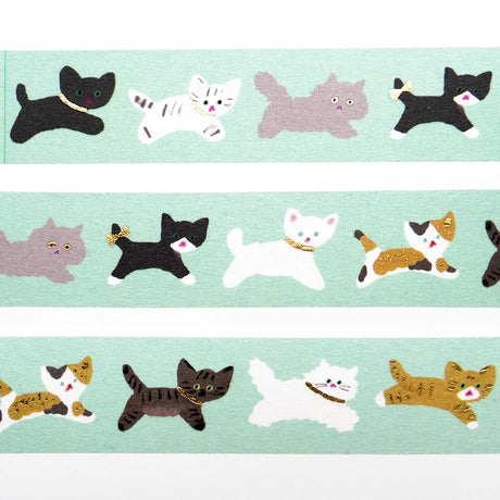 Foil-stamped masking tape by illustrator Reiko Tada.&nbsp;Various cats are strolling around—such a charming design.&nbsp;The sparkling gold foil stamping adds a design accent.&nbsp;Cut short to use as stickers, or as a pop point in wrapping or decoration.


✨ Product Features

Gold foil stamping for a subtle, elegant shine
Perfect for decorating planners, journals, cards, gifts, and scrapbooks
High‑quality Cozyca Products washi tape
Size: 20 mm × 5 m