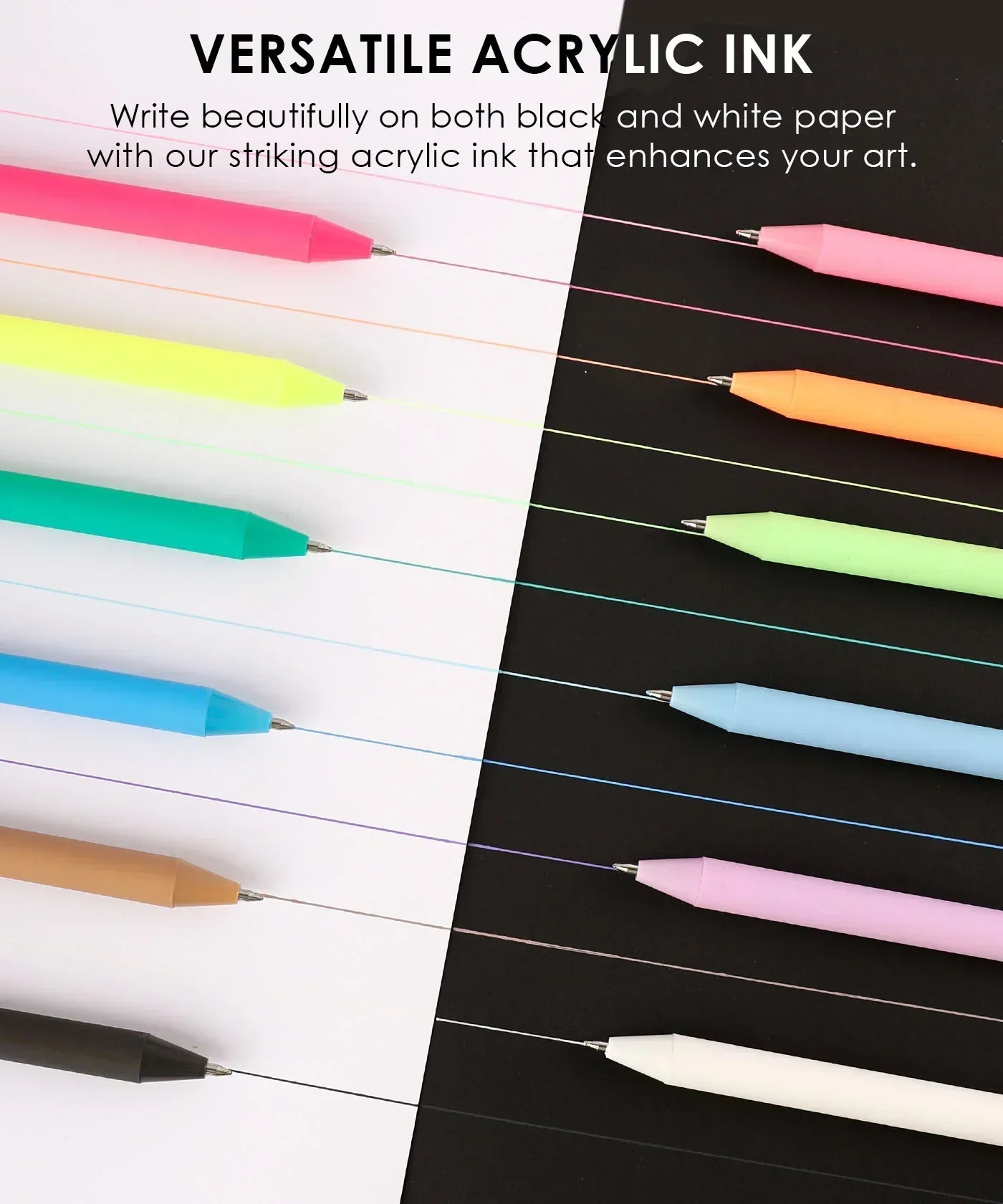 Discover our Retractable Colorflow Acrylic Gel Pen Set with 12 vibrant colors and anti-dry acrylic ink for smooth writing on any paper. Perfect for journaling, doodling, and coloring, these pens provide precision for all your creative projects.