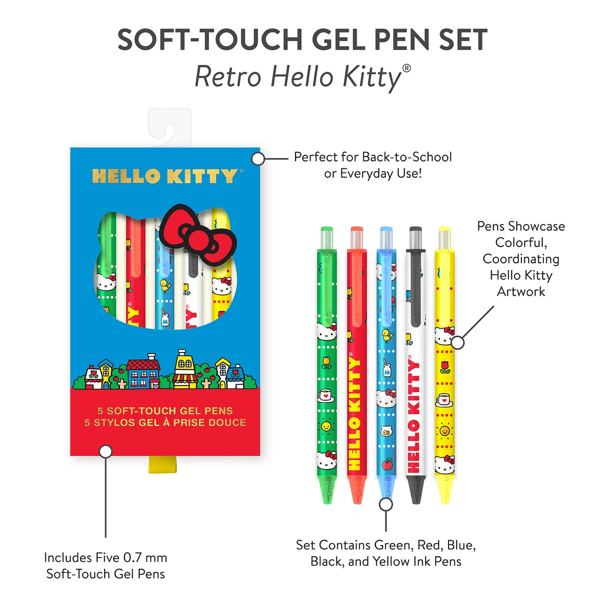 Retro Hello Kitty Soft-Touch Gel Pen Set