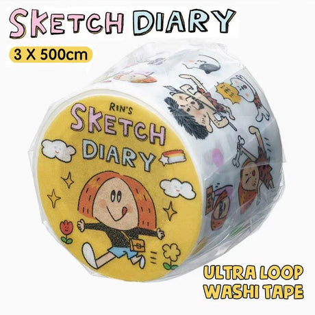 Volume 1:
Today we bring you the <sketch diary=""> category, which has captured the beautiful life Rin is experiencing everyday :)
The inspiration comes from the hand-drawn calendars of each month. The size is 3 cm wide, and with many interesting small paintings for practical daily use. It is a washi tape carefully designed for the calendar grid. It is versatile and super cute,and can be used no matter how you stick it. CUTENESS OVERLOAD!

Full roll: 30mm wide x 5m long (5 loops)
Materials: Washi tape on re