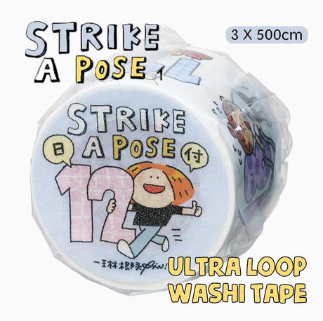 Volume 4:
Today we bring you the <strike a="" pose=""> category, the inspiration comes from the lyrics "Strike a Pose, Pose, Pose, Pose..." from Vogue. So, next to each number, there will be a cute little figure striking a pose. To get by in life, you have to learn how to strike a pose! Click!

Full roll: 30mm wide x 5m long (5 loops)
Materials: Washi tape on release paper</strike>