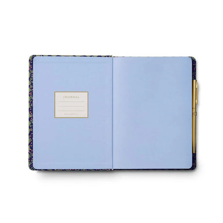 Designed for note takers and journalers, this hardcover journal comes with a gold pen with black ink, featuring 144 ruled pages, an elastic band, and a pocket for extra storage.