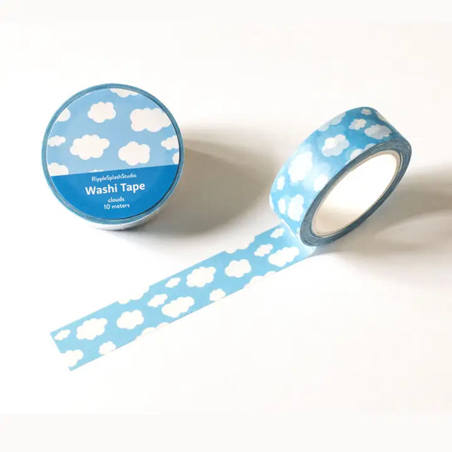 Decorative washi tape featuring a cheerful cloud pattern on a soft blue background. Perfect for planners, journaling, scrapbooking, snail mail, and gift wrapping. Easy to tear, repositionable, and residue-free.&nbsp;

🌈 Key Features:

Dimensions: 15mm wide x 10 meters (32.8 feet) in length&nbsp;
Contains: 1 washi tape roll

High-quality washi tape material
Easy to tear and reposition
Perfect for scrapbooking, journaling, and crafts