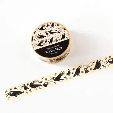 Decorative washi tape featuring playful, crow illustrations with quirky doodle details. Perfect for planners, journals, gift wrapping, scrapbooking, and creative projects. Easy to tear, repositionable, and residue-free.

🌈 Key Features:

Dimensions: 15mm wide x 10 meters (32.8 feet) in length&nbsp;
Contains: 1 washi tape roll

High-quality washi tape material
Easy to tear and reposition
Perfect for scrapbooking, journaling, and crafts