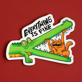 Add a dash of humor to your belongings with our 'Everything is Fine Crocodile' sticker. This 3x2.3 inches vinyl sticker features a hilarious scene of a cat trapped in a crocodile's jaws with the reassuring message 'Everything is Fine.' Perfect for anyone with a quirky sense of humor, this durable, waterproof sticker is ideal for decorating your laptop, water bottle, notebook, or car.

🌟 Key Features:

• Dimensions: 2.3 x 3 inches&nbsp;

• High-quality vinyl material

• Waterproof and weather-resistant

• I