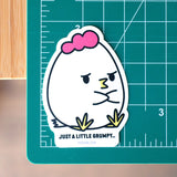 Grumpy Chicken is ready to gripe about all the things.

Printed on premium, durable weatherproof vinyl. Great for planners, bullet journals, laptop, water bottles, anywhere!&nbsp;

This sticker is approximately 2x2.8".