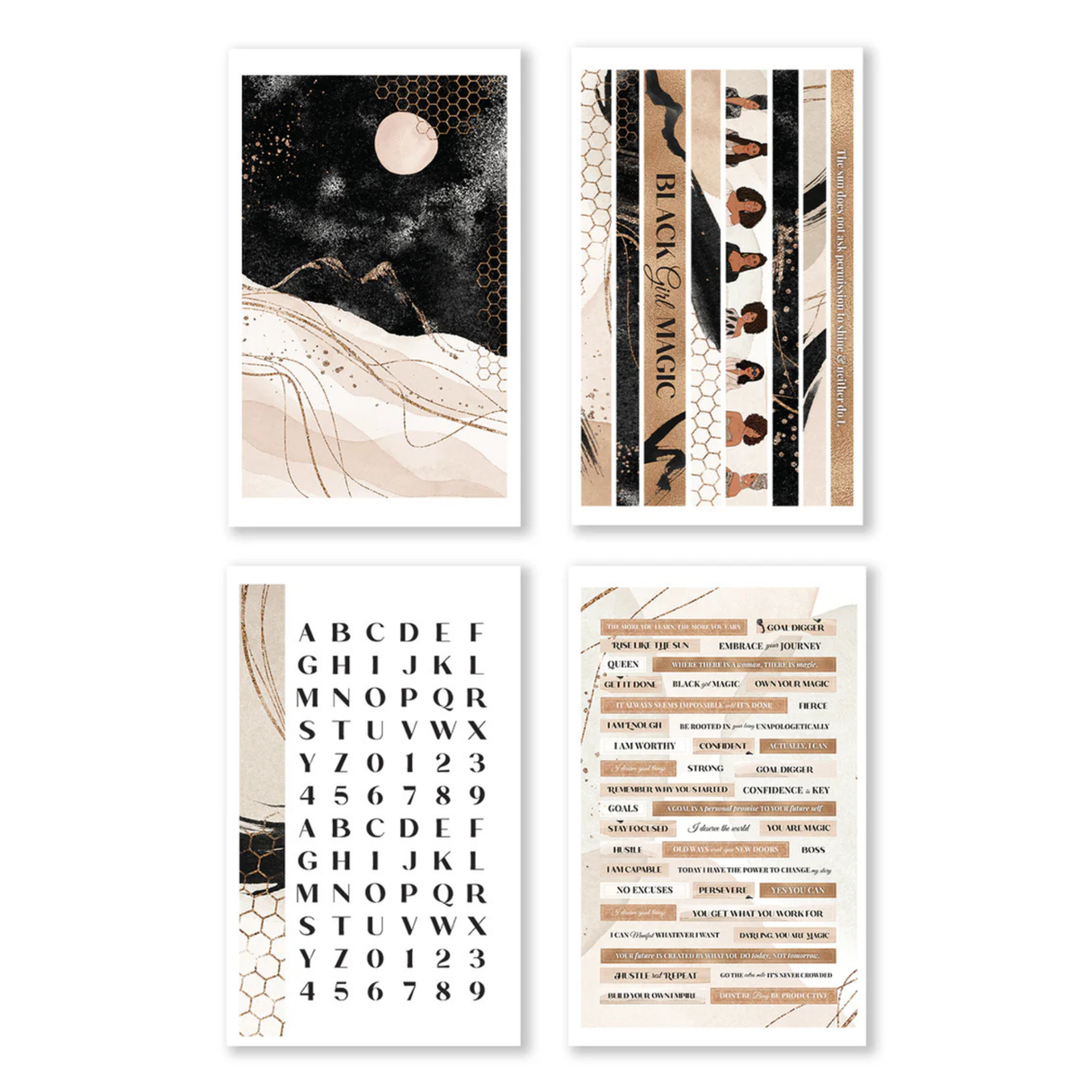 Rongrong Sticker Book - Black Girl Magic 2

Unleash the Essence of Black Girl Magic with our Exclusive Black Girl Magic Sticker Book #2. Designed with a mesmerizing black and gold theme, this sticker collection is not just an accessory but a powerful symbol of Black women's empowerment, strength, and resilience.

Empowering Design:&nbsp;Each sticker in our Black Girl Magic Sticker Book #2 is crafted to celebrate the beauty, grace, and indomitable spirit of Black women. These stickers are more than just deco