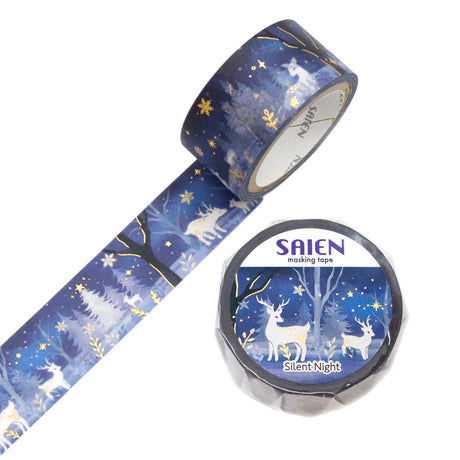 SAIEN - Silent Night Washi Tape



A special Christmas themed masking tape is here! The beautiful design evokes a tranquil night, adorned with vibrant gold leaf. This tape adds a special sparkle to your Christmas creations and creates a heartwarming moment!

Size approx. 20mm x5m
Country of manufacture: Japan
Material / component: Paper