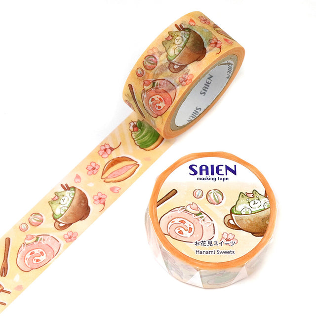 A celebration of spring unfolds across this charming tape, where delicate Japanese sweets, soft mochi, pastel wagashi, and festival treats, gather as if laid out beneath blooming sakura. The colors are gentle and joyful, evoking the warmth of hanami picnics and the sweetness shared among friends under drifting petals.