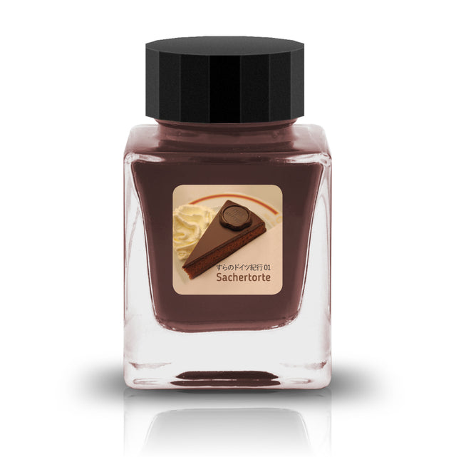 すらのドイツ紀行 01 Sachertorte&nbsp;Ink

The Sura &amp; Gucchi Collection is a collaboration with 2 ink masters who developed the color palette and are known for unique and vibrant colors. These inks are a tribute to the unique ink making styles within their community.&nbsp;

RGB: 91, 56, 51
Brown with gold sheen

30ml