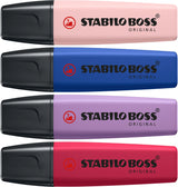 The STABILO BOSS ORIGINAL NatureCOLORS Wildflower highlighter impresses with modern colours and a subtle luminosity that makes any document or study material special. The four colours—ultramarine blue, burgundy red, gray-violet, and rouge—are ideal for anyone who wants to incorporate trendy colors from interior and fashion design into their stationery.&nbsp;

The iconic chisel tip delivers two line widths in a single marker: 2 mm for precise underlining and 5 mm for broad highlighting, making it equally cap