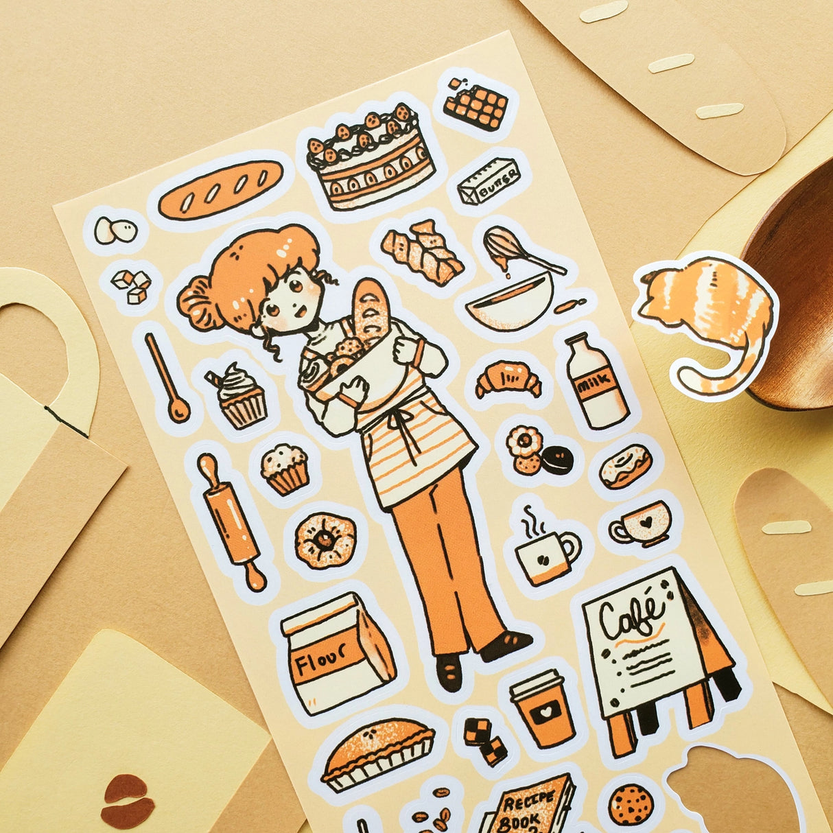 🥐☕️ Spend a cozy day at the bakery with this charming sheet, where fresh loaves, sweet treats, and warm cups of coffee await! From mixing batter and rolling dough to sneaking a quiet break with something delicious, it’s all about the simple joys of baking.&nbsp;

Top Coating: None
Adhesive Layer: PVC (plastic)
Backing Layer: Clear PET
6.69" x 3.54".
Weight - 0.03lbs.
1 sheet included &nbsp; &nbsp;