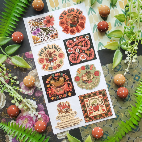 🌼 Boost your mood and hype yourself up with this feel-good sheet by @stephaniekateillustration! Packed with affirmations and retro vibes, these designs are here to remind you that rest matters, healing isn’t linear, and that ✨ you’re doing great, sweetie ✨

Art by: @stephaniekateillustration