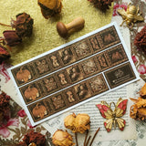 STICKII - Autumn in Gold Washi Sticker Sheet

🍂🕯️ A little moody, a little magical, and beautifully steeped in autumn charm, @zanetaantosik’s washi sheet feels like a cabinet of seasonal curiosities. Ornate frames hold pumpkins, mushrooms, moths, birds, blossoms, and acorns in rich shades of amber, brown, cream, and gold. This sheet is perfect for adding a warm vintage touch to journals, letters, and cozy fall pages. Art by: @zanetaantosik

Top Coating: Gold Foil
Adhesive Layer: Paper
Backing Layer: Paper