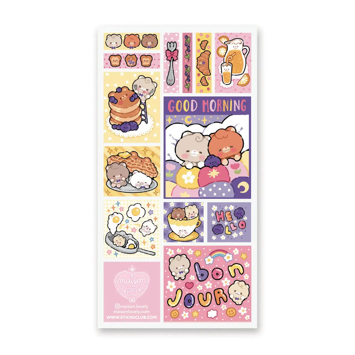 🍳🫐 Bonjour! Start the day the cutest way with @maison.lovely’s darling breakfast buddies! Whether you’re craving a stack of bear-shaped pancakes, fresh orange juice, buttery toast, or sunny-side eggs, this set has everything for a beary perfect morning that will make your mornings extra adorable and oh-so-sweet!&nbsp;Art by: @maison.lovely

Top Coating: None
Adhesive Layer: Paper
Backing Layer: Clear PET
6.69"x3.54"
Weight: 0.03oz
1 Sheet Included