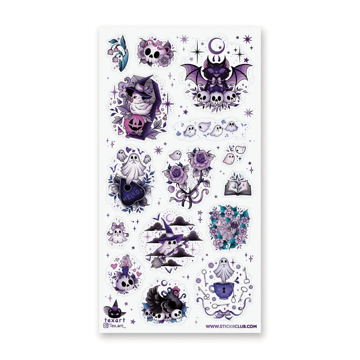 
👻🌙 Summon some magic with @tex.art_s gothic-chic Halloween set! From moonlit bats and spellcasting hens to blooming dark florals, floating ghosts, and mysterious skulls, this sheet is packed with hauntingly beautiful details. These sweet spirits are busy casting spells, floating between realms, and sprinkling a little spooky sparkle wherever they go. 

Art by: @tex.art_

Top Coating: None
Adhesive Layer: Paper
Backing Layer: Clear PET 
6.69" x 3.54".
Weight - 0.03lbs.
1 sheet included    