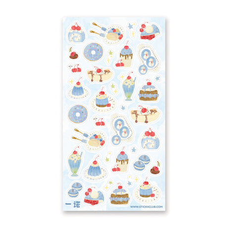 🍒🍰 Indulge in a dreamy dessert spread painted in soft blues and sweet cherry reds! From sprinkle-topped donuts and fluffy cakes to ice cream treats crowned with glossy cherries, every piece feels like it came straight from a cozy bakery. With gentle textures, pastel sparkles, and a charming retro sweetness, this sheet is a delightful treat for anyone who loves desserts that look almost too cute to eat.