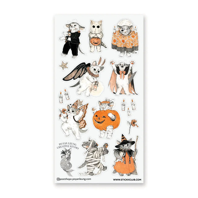 🐾🎃 Dressed to impress for spooky season, @postthepo’s elegant felines are ready to steal the spotlight! From pumpkin cuties and little witches to mischievous monsters and more magical costumes, these stylish kitties are competing for the ultimate purr-fect prize. With delicate textures, warm autumn hues, and enchanting details, this charming collection feels like it’s leapt straight from the pages of a vintage Halloween storybook.

Art by: @postthepo

Top Coating: None
Adhesive Layer: Paper
Backing Layer:
