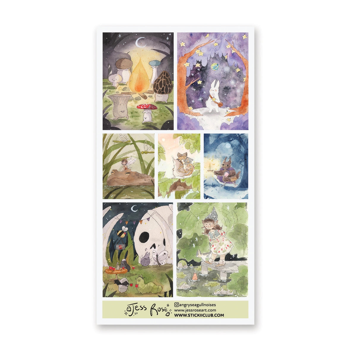 🍄💫 As night falls, @angryseagullnoises’ tiny adventurers set off on their moonlit quests! Mushrooms twirl ‘round the campfire, a bunny collects falling stars, and fairies hitch frog-back rides to hidden ponds. Every path leads to magic here—where bedtime is just the beginning of the adventure.