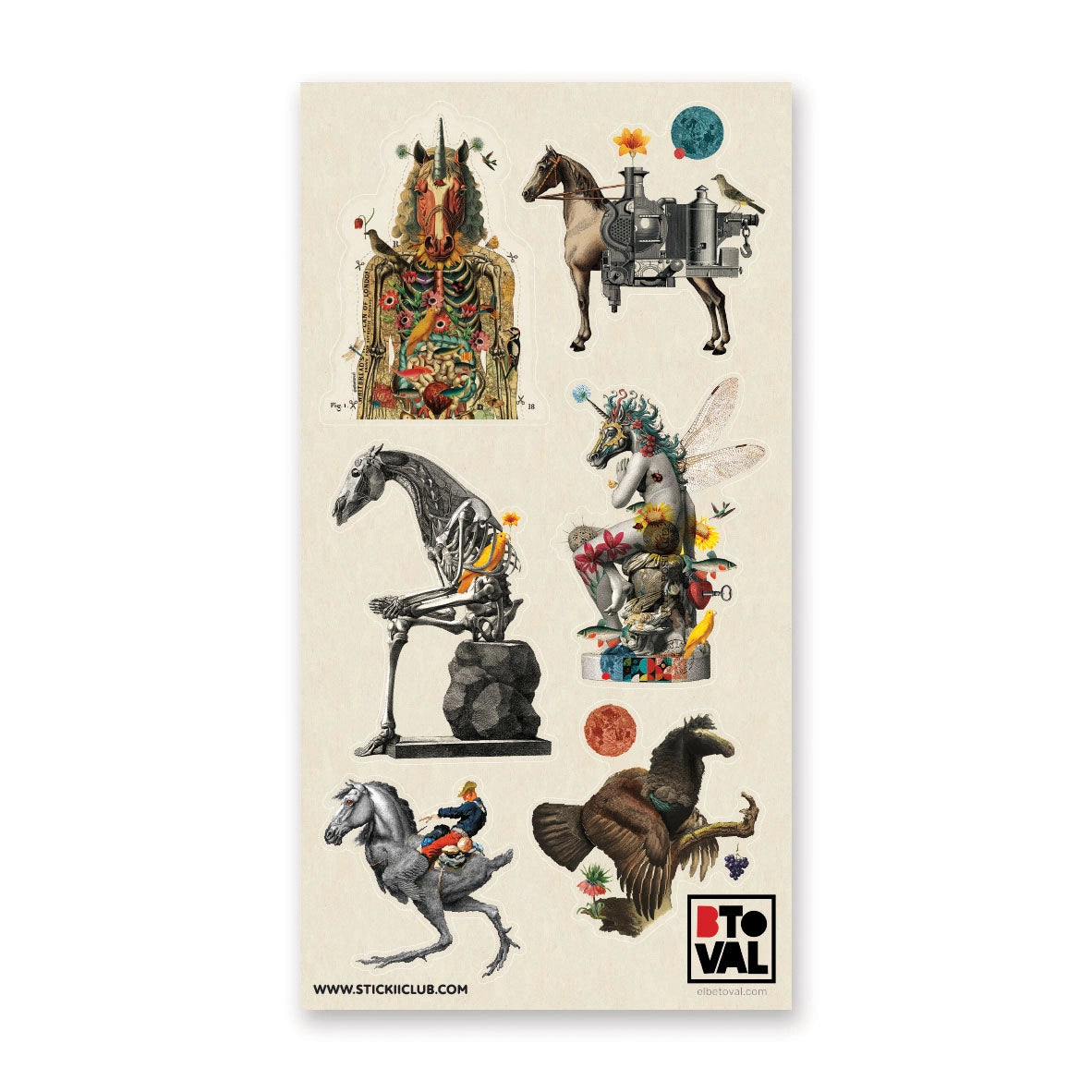 🦅🐎 In this whimsical set by @elbetoval, equine forms bloom with flowers, hum with clockwork, and sprout wings that shimmer like insects in sunlight. Blending nature and fantasy into striking collage art, add a touch of surreal charm to your pages and let these extraordinary hybrids gallop straight into your most creative adventures.


Top Coating: None
Adhesive Layer: Paper
Backing Layer: Clear PET
6.69" x 3.54".
Weight - 0.03lbs.
1 sheet included