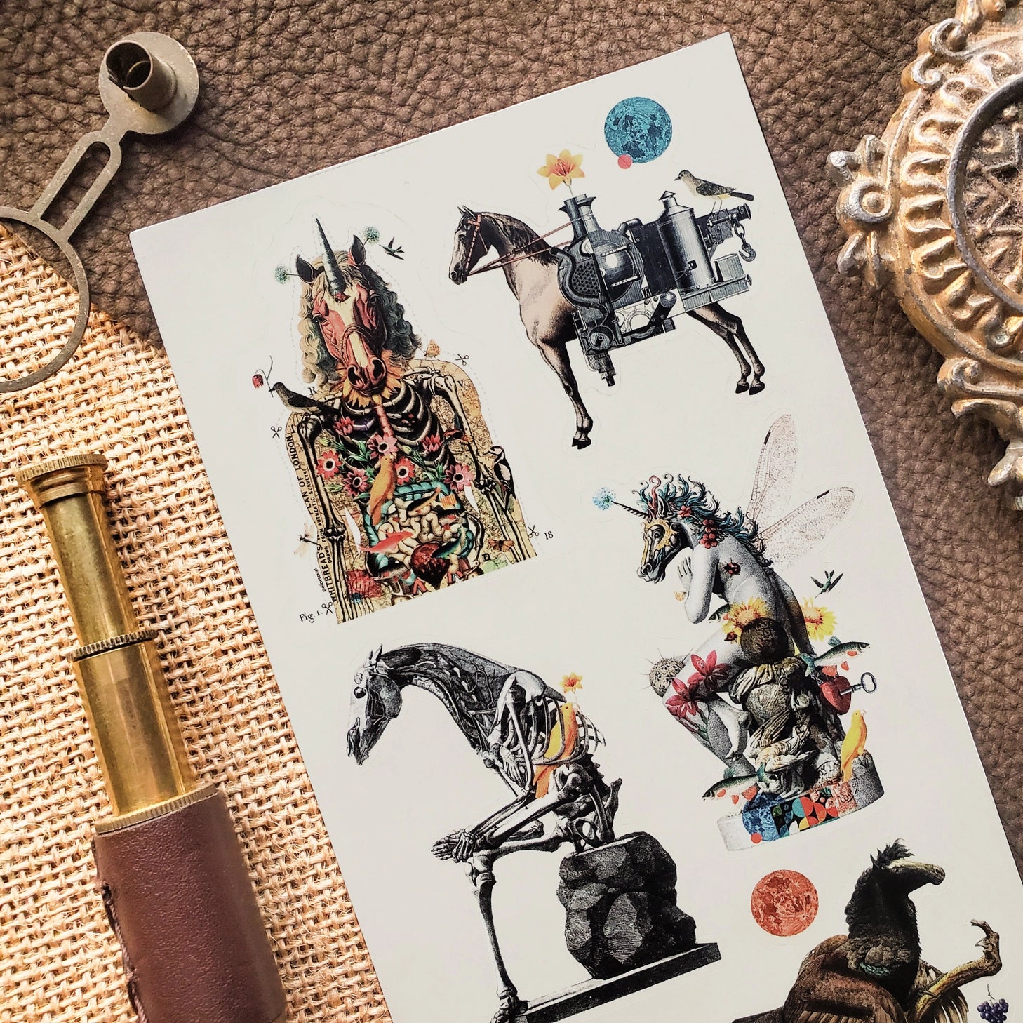 🦅🐎 In this whimsical set by @elbetoval, equine forms bloom with flowers, hum with clockwork, and sprout wings that shimmer like insects in sunlight. Blending nature and fantasy into striking collage art, add a touch of surreal charm to your pages and let these extraordinary hybrids gallop straight into your most creative adventures.


Top Coating: None
Adhesive Layer: Paper
Backing Layer: Clear PET
6.69" x 3.54".
Weight - 0.03lbs.
1 sheet included
